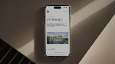 A phone open on the Grey Goose page for architects, headed Your drawings, built as drawn