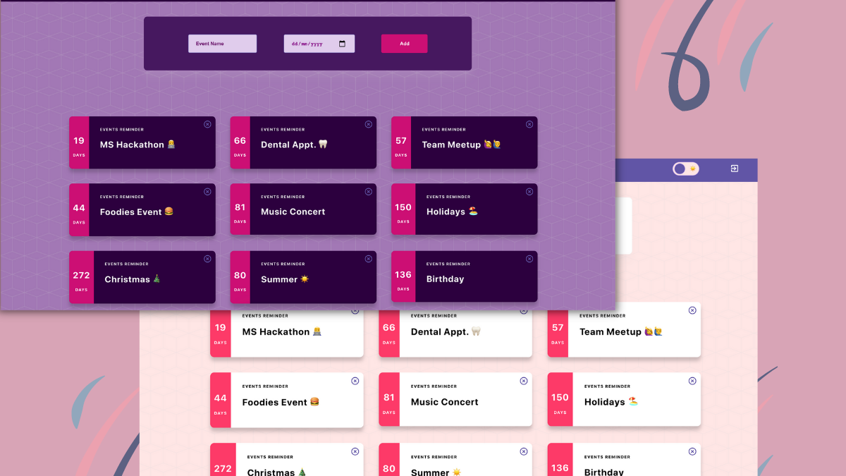dark and light mode events reminder reactjs