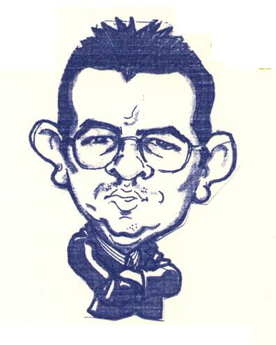 Caricature illustration of Mario Morotti, eleventh Duke of Piazza Pontida, known as “Smiciatöt Ü'.”