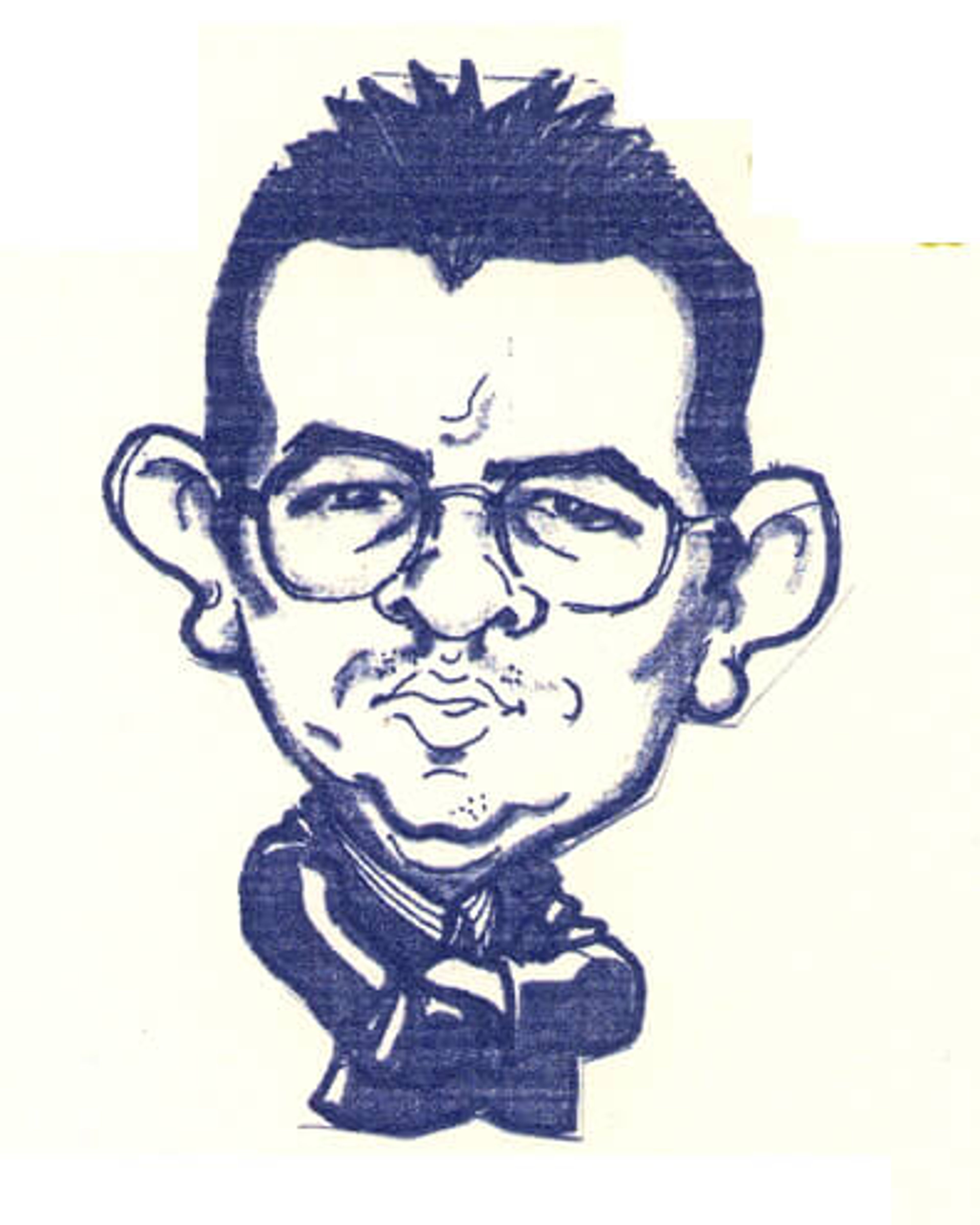 Caricature illustration of Mario Morotti, eleventh Duke of Piazza Pontida, known as “Smiciatöt Ü'.”