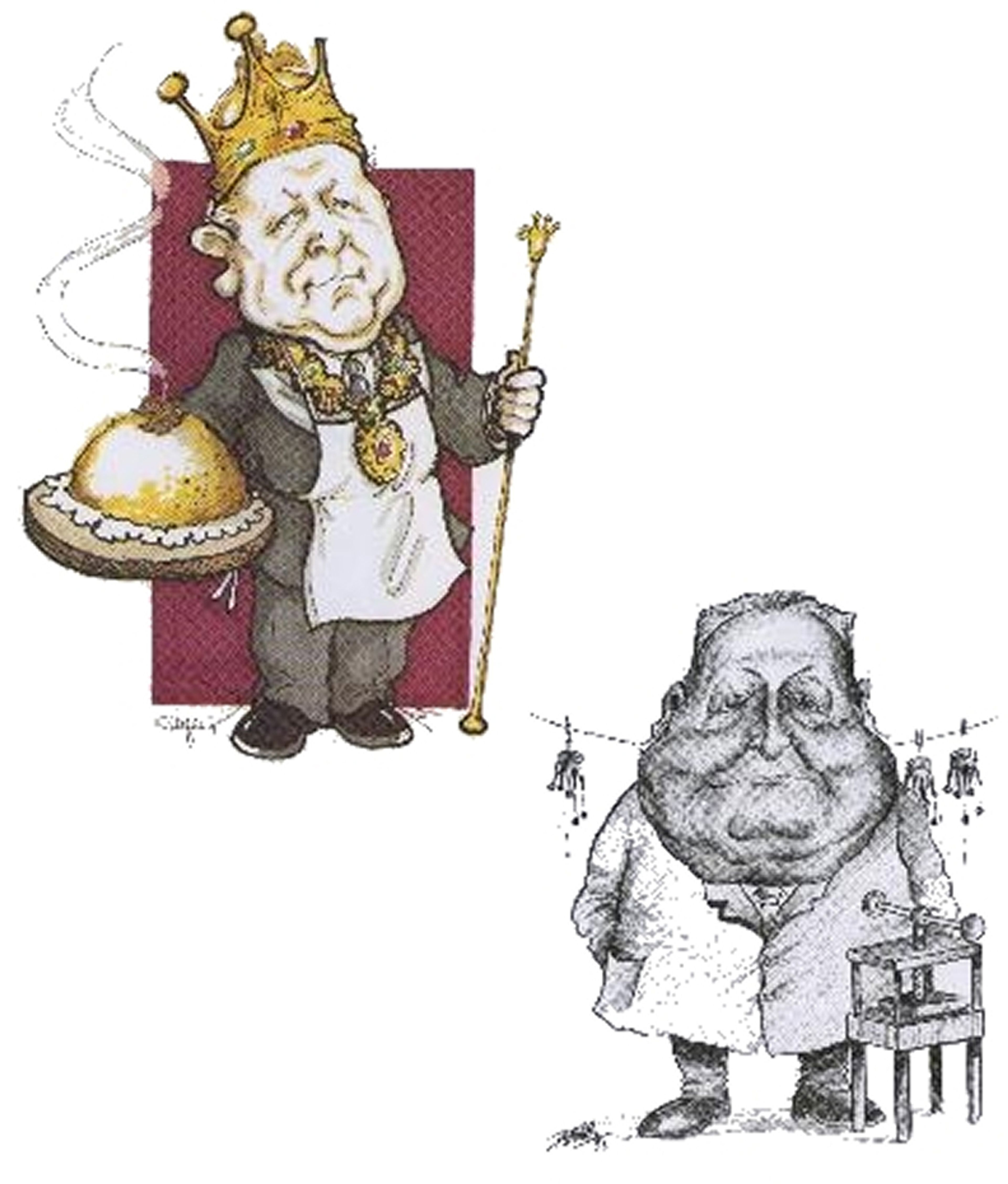 Caricatura di Lodovico Quadri, Duca di Piazza Pontida, raffigurato come figura conviviale e innovativa, animatore della Taverna ducale e sostenitore delle tradizioni folcloristiche bergamasche.