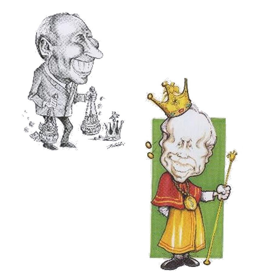 Caricature of Duke Andrea Gibellini of Piazza Pontida, depicted as a forward-thinking figure actively promoting the GIOPÌ, the Regional Dialect Theatre Review, and the International Folklore Festival.