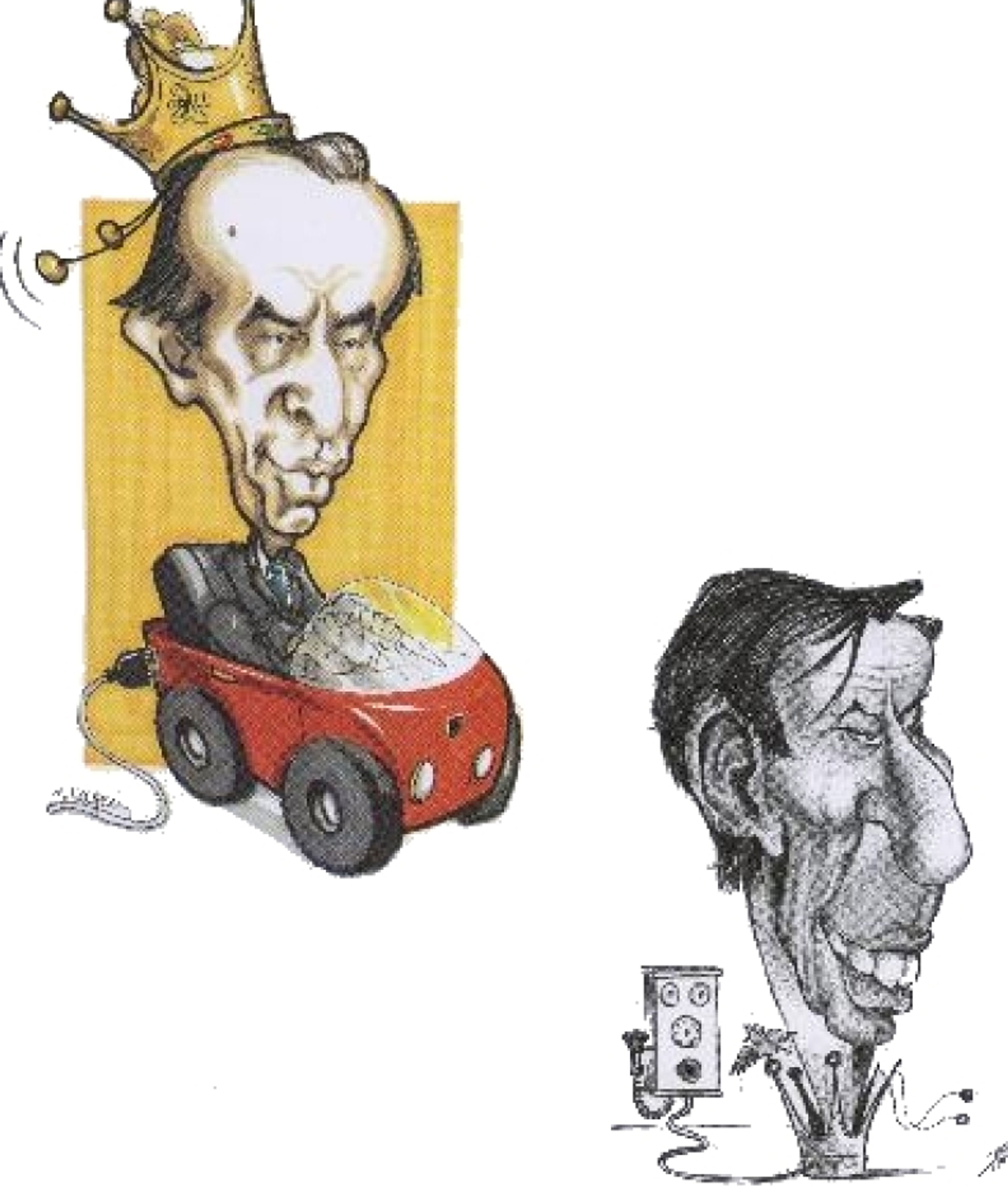 Caricatura del Duca Pietro I di Piazza Pontida, rappresentato come uomo d’azione e promotore culturale del Ducato.