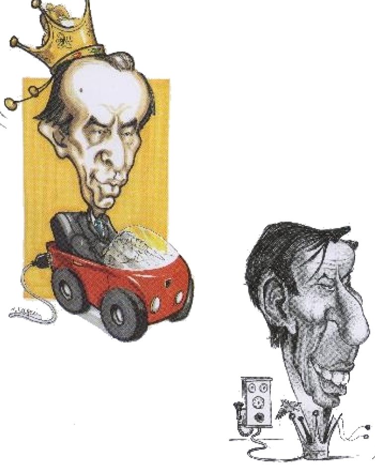 Caricatura del Duca Pietro I di Piazza Pontida, rappresentato come uomo d’azione e promotore culturale del Ducato.