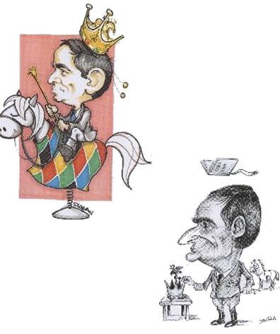 Caricature illustration of Bruno Agazzi, tenth Duke of Piazza Pontida, known as “LÌBER PRIM.”