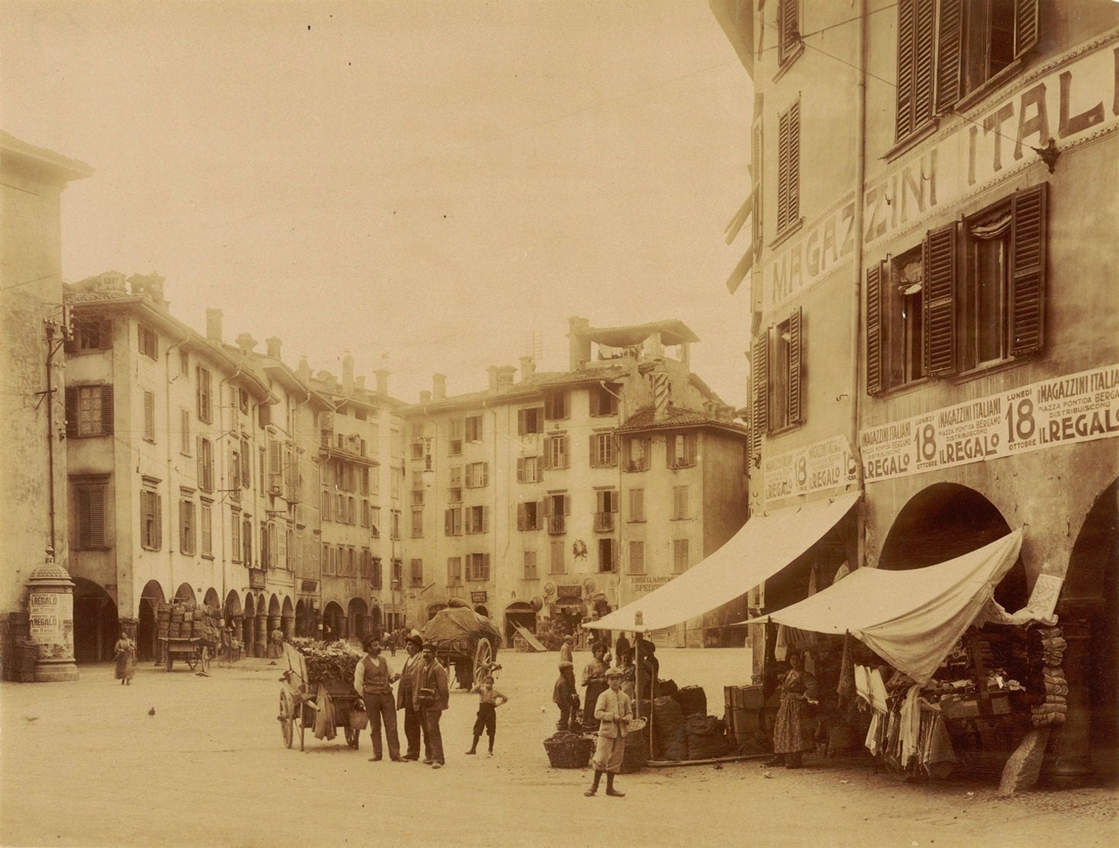 View of Piazza Pontida in Bergamo, once known as the Wood Market, the heart of the city’s popular life, symbolizing Bergamo’s history, culture, and traditions.