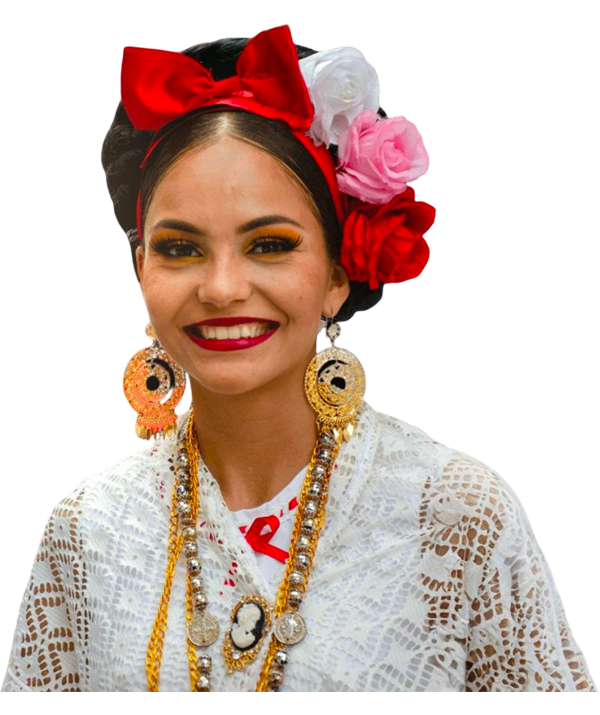 International performer wearing traditional attire of her people during the Bergamo Folklore and Traditions Festival, symbolizing global culture and traditions.