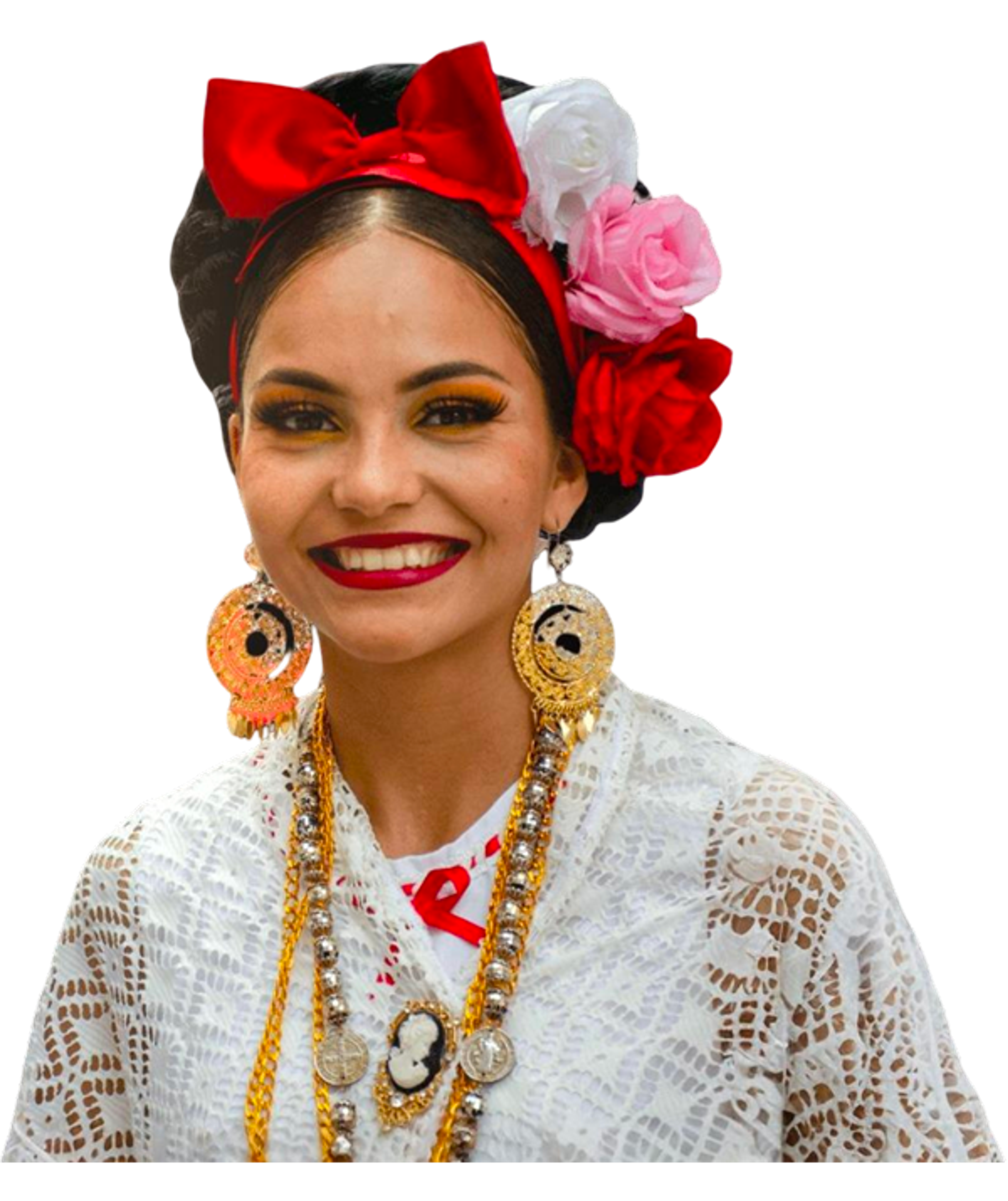 International performer wearing traditional attire of her people during the Bergamo Folklore and Traditions Festival, symbolizing global culture and traditions.