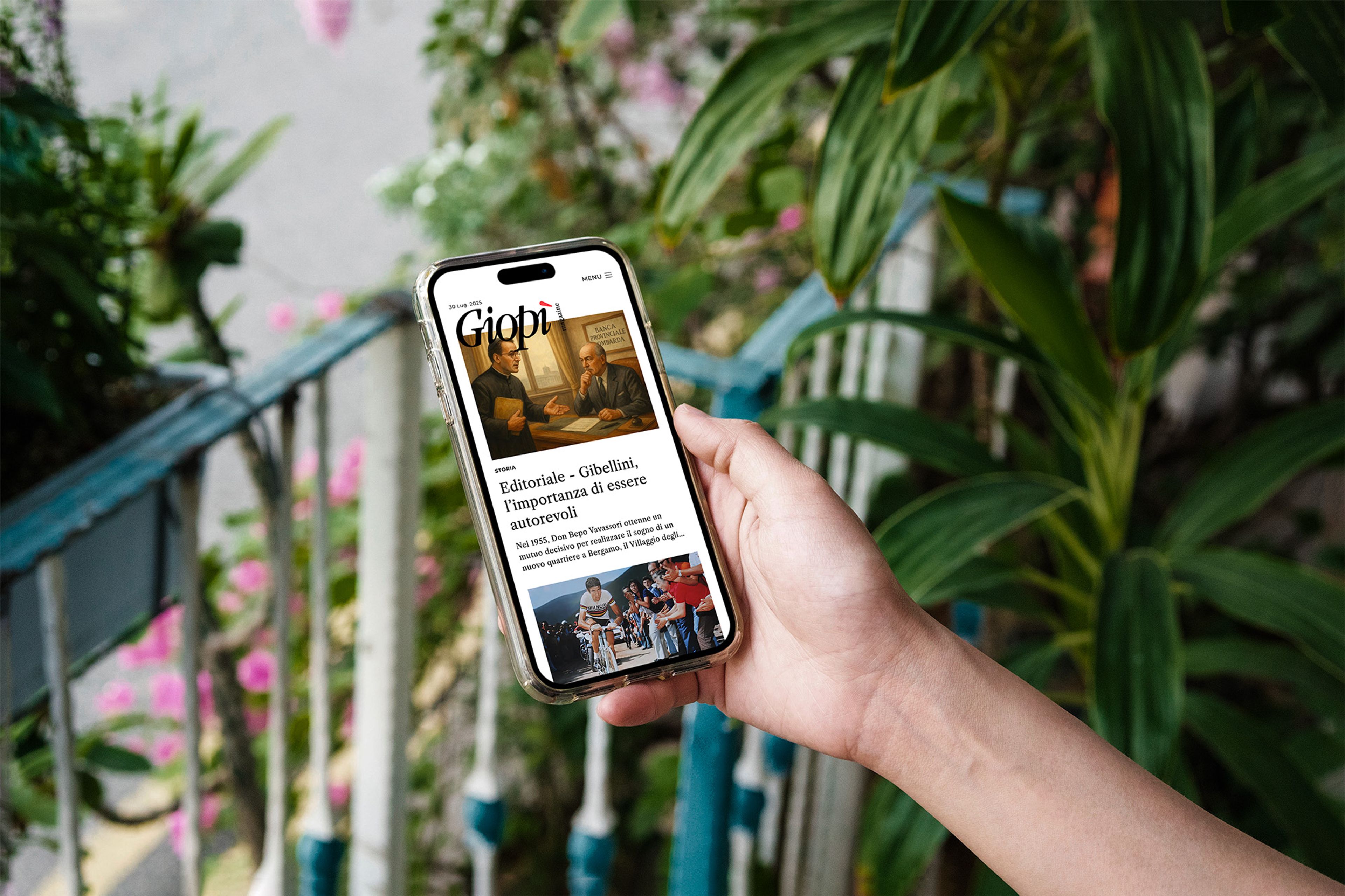 Informational page about Il Giopì, the newspaper of the Ducato di Piazza Pontida. It tells the story, culture, and traditions of Bergamo since 1894, featuring satire, articles in the Bergamasco dialect, and insights on local events, with both print and digital editions.