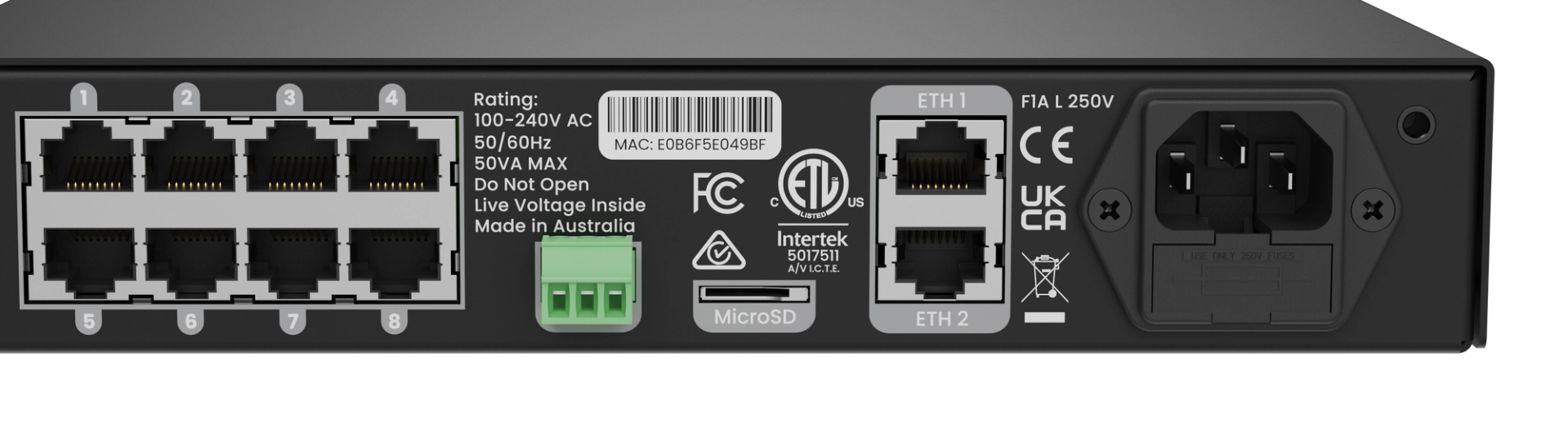 T8-S back Advatek PixLite® T8-S Mk3 Long Range Pixel Controller back view