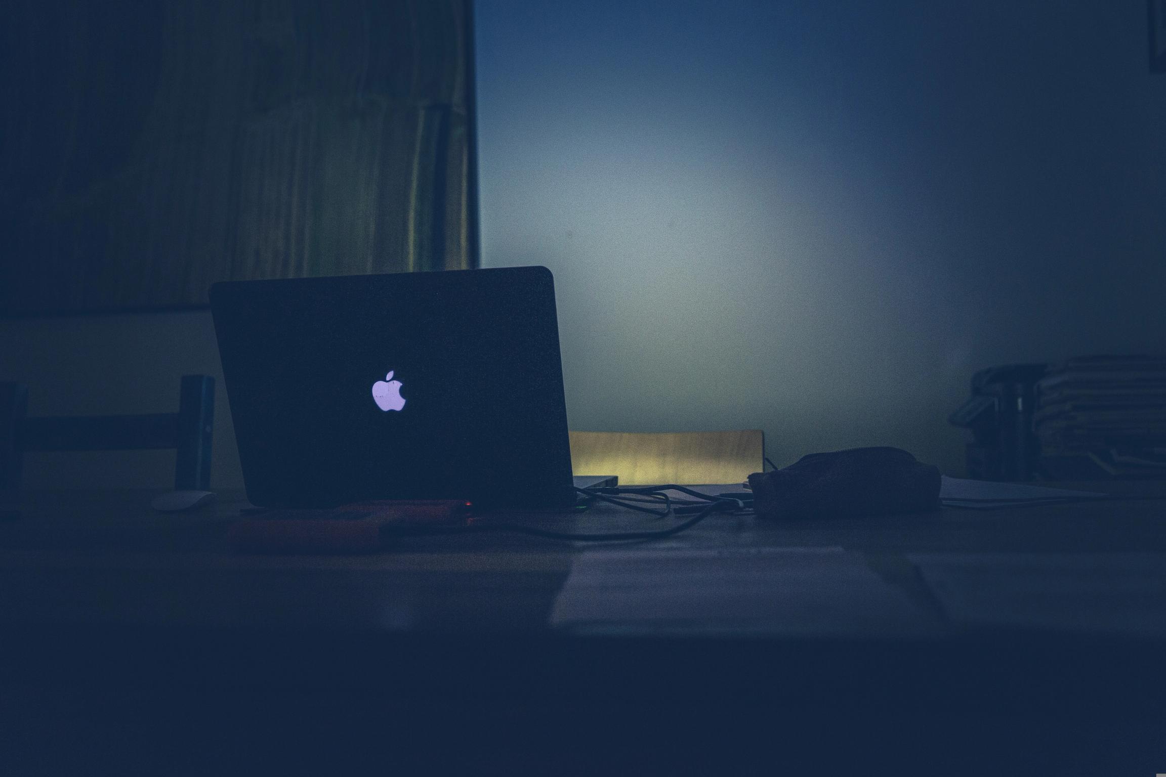 Laptop in a dark room