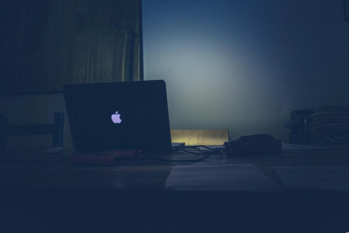 Laptop in a dark room