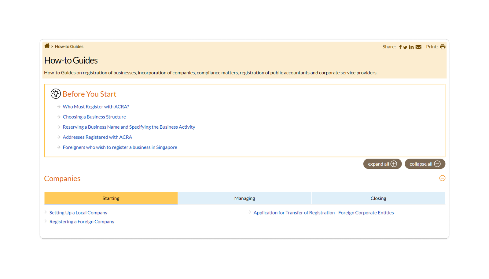ACRA's website: they've included a comprehensive "How-to" guide