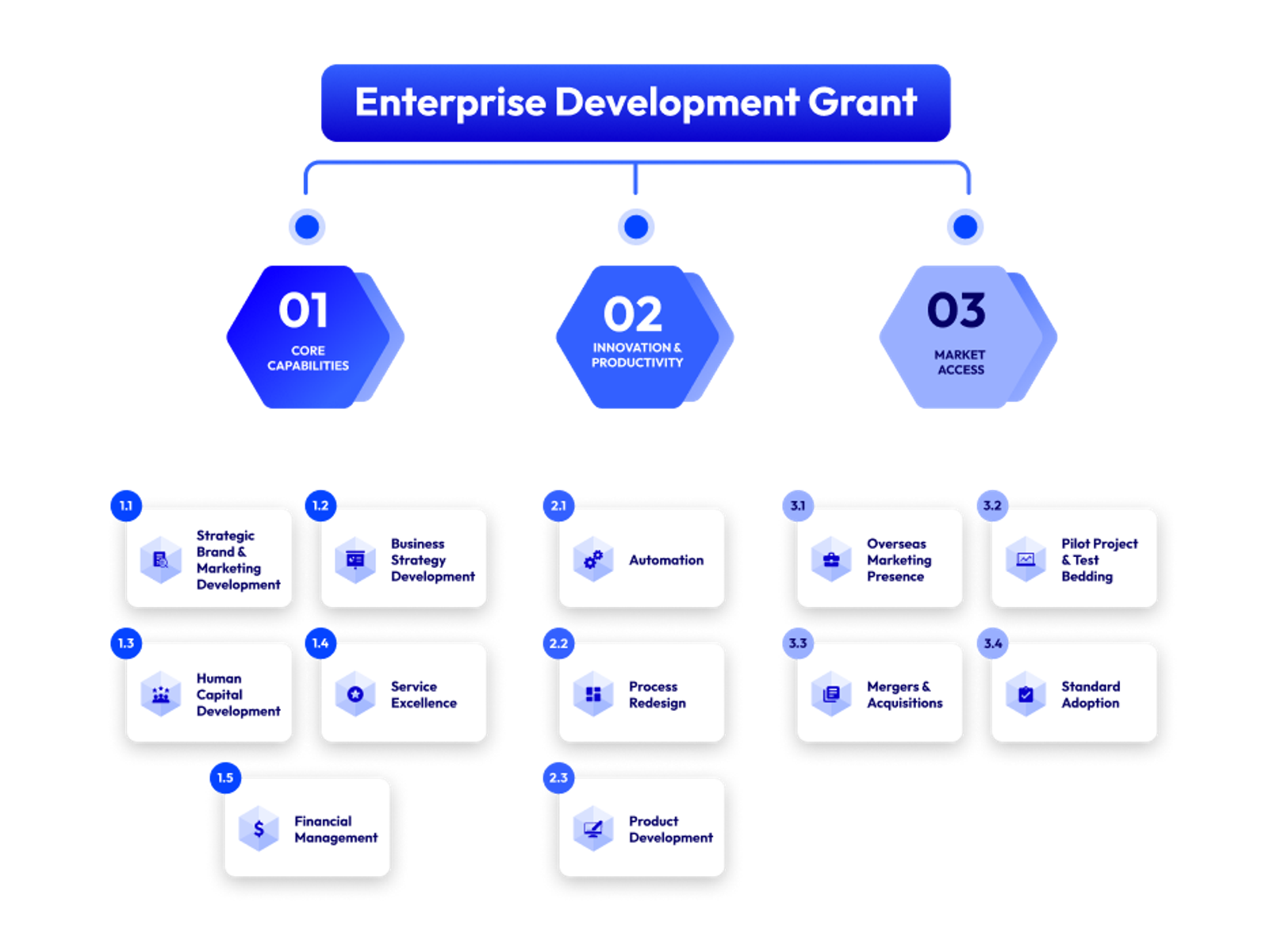 Breakdown of overall grant subcategories for Enterprise Development Grant (EDG)
