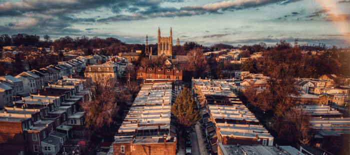 aerial view of concrete buildings