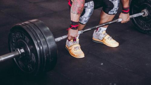 A lifter getting ready to pull a deadlift.