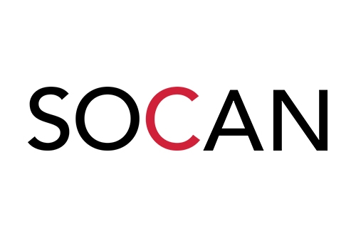 Logo for Society of Composers, Authors and Music Publishers of Canada (SOCAN), one of our affiliates and partners.