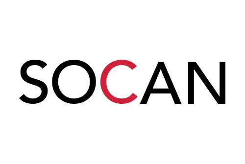 Logo for Society of Composers, Authors and Music Publishers of Canada (SOCAN), one of our affiliates and partners.
