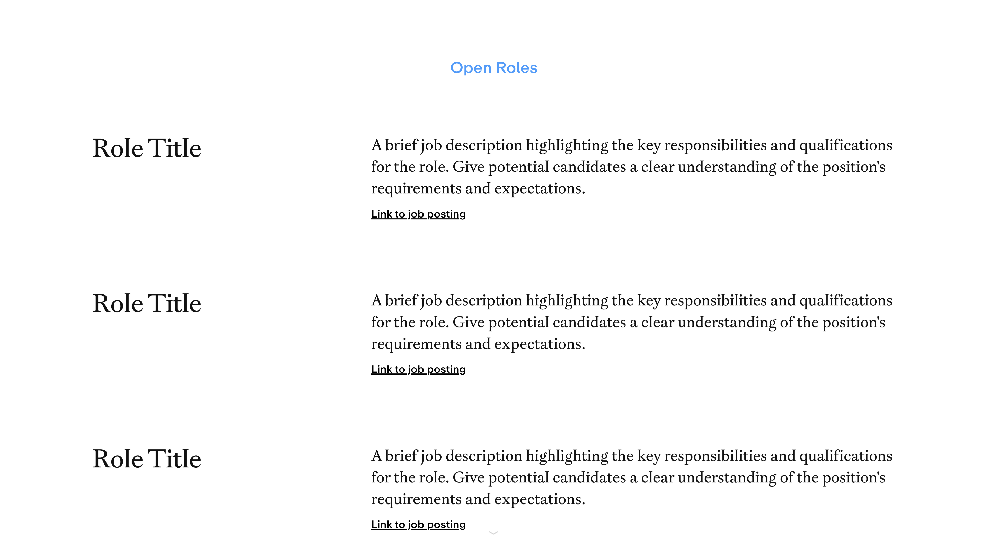 Marketing Site Template – Open Roles Section