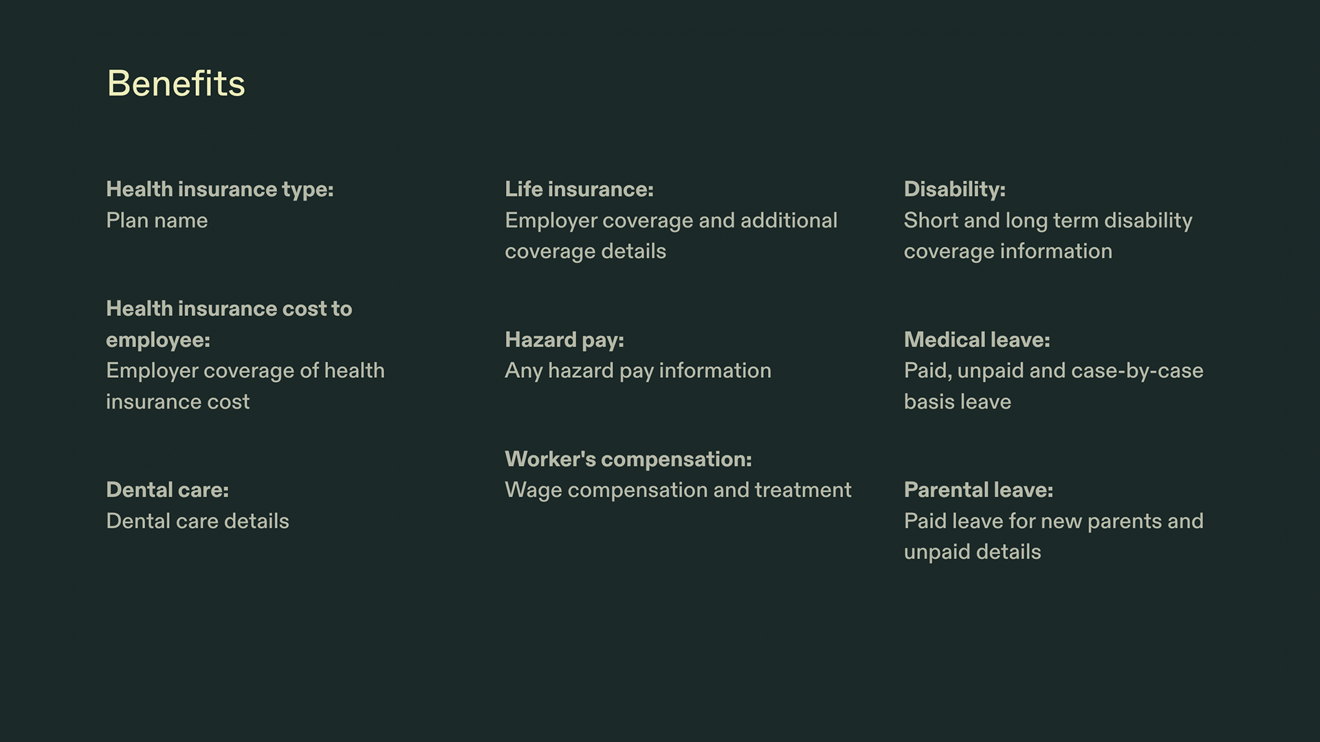 Job Offer Package - Benefits