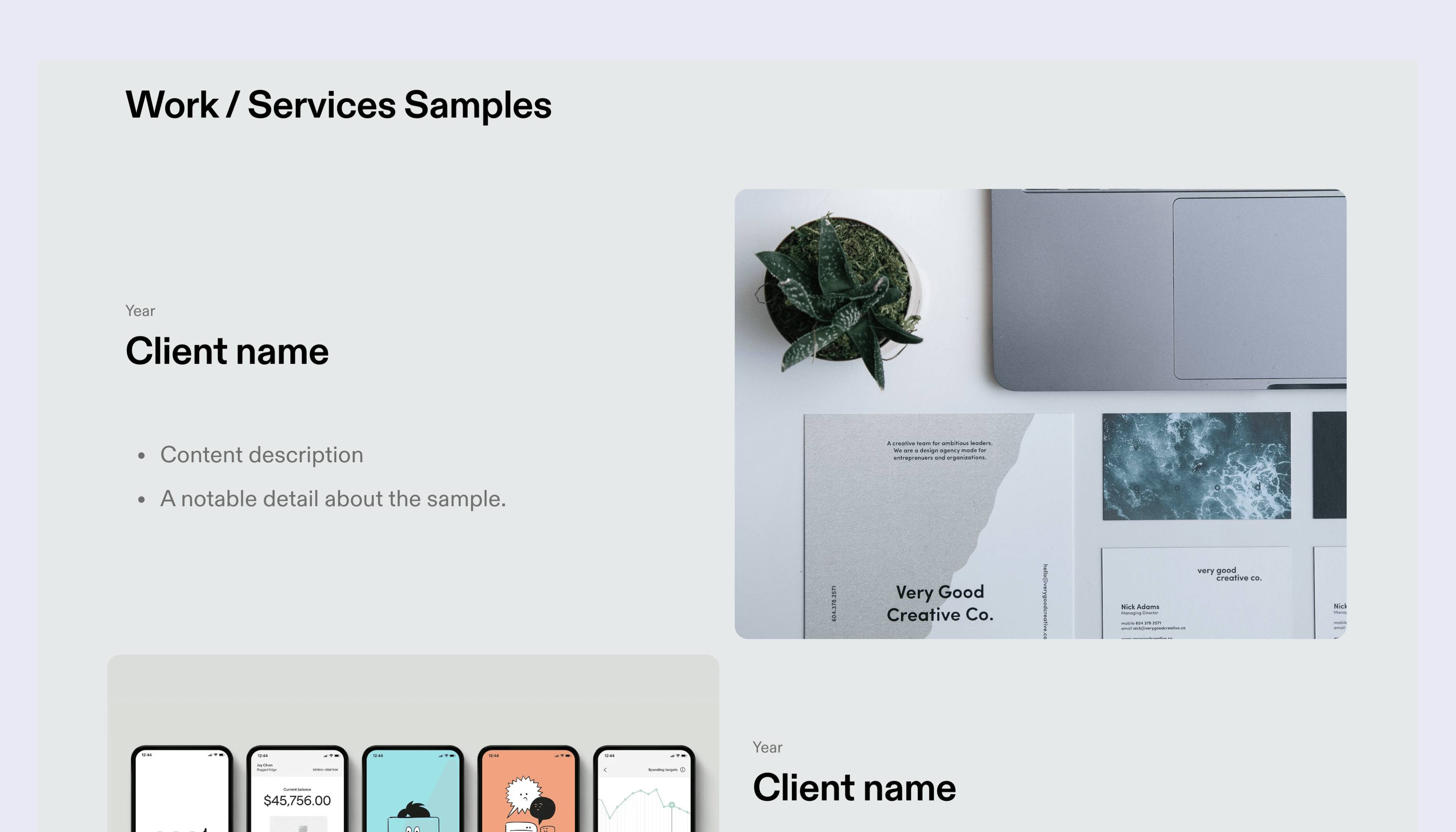 Freelance Pitch Template – Work Samples Section