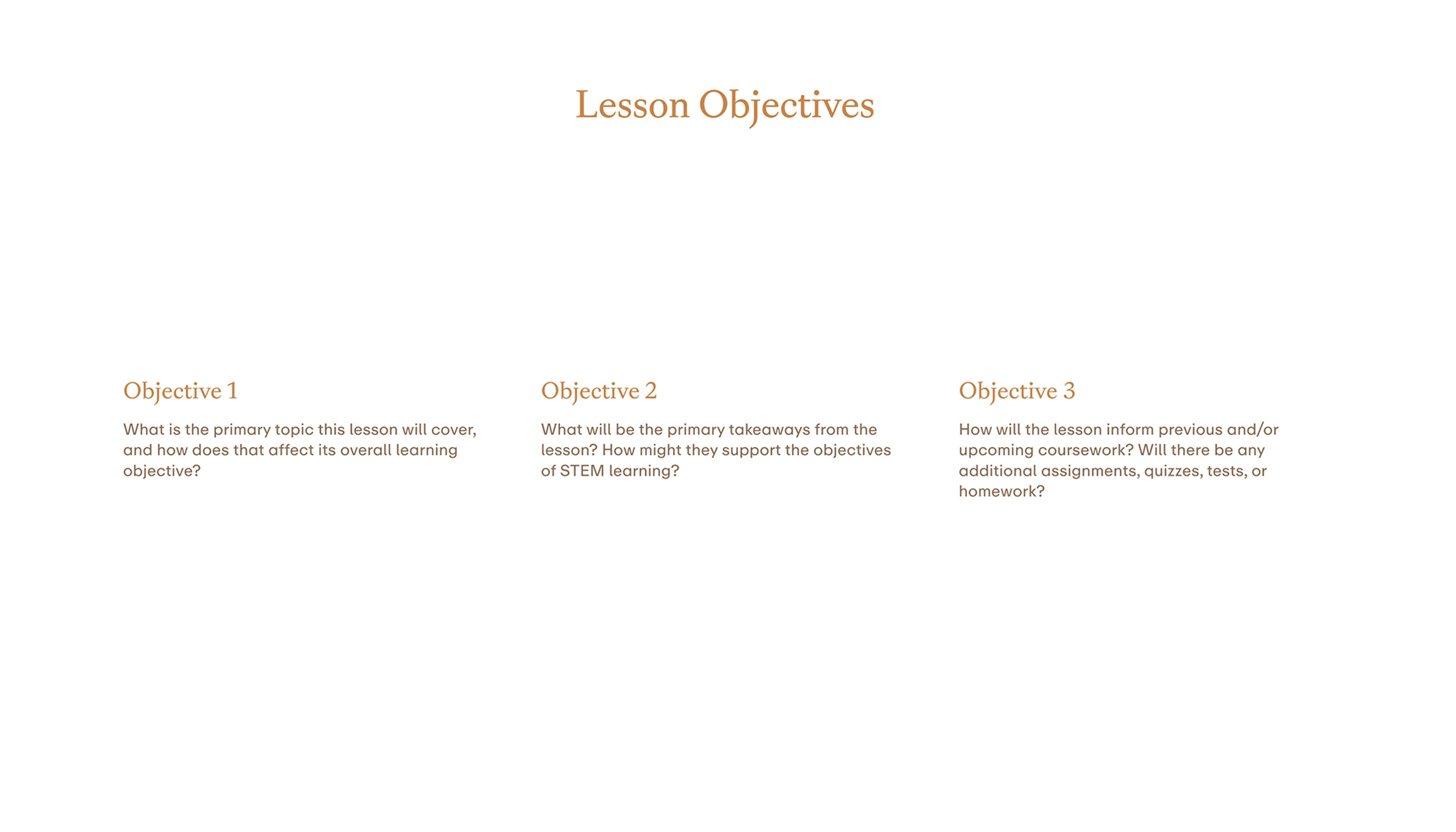 Science Lesson Template - Objectives