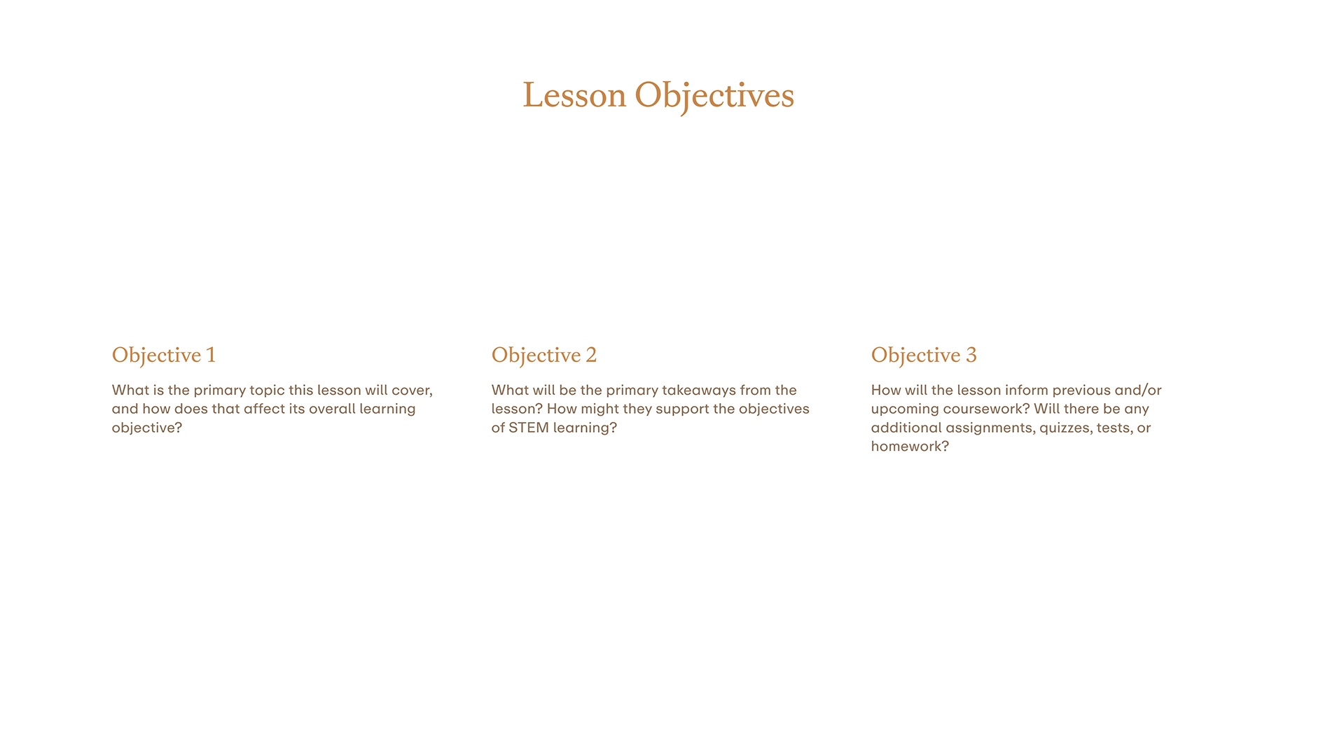 Science Lesson Template - Objectives