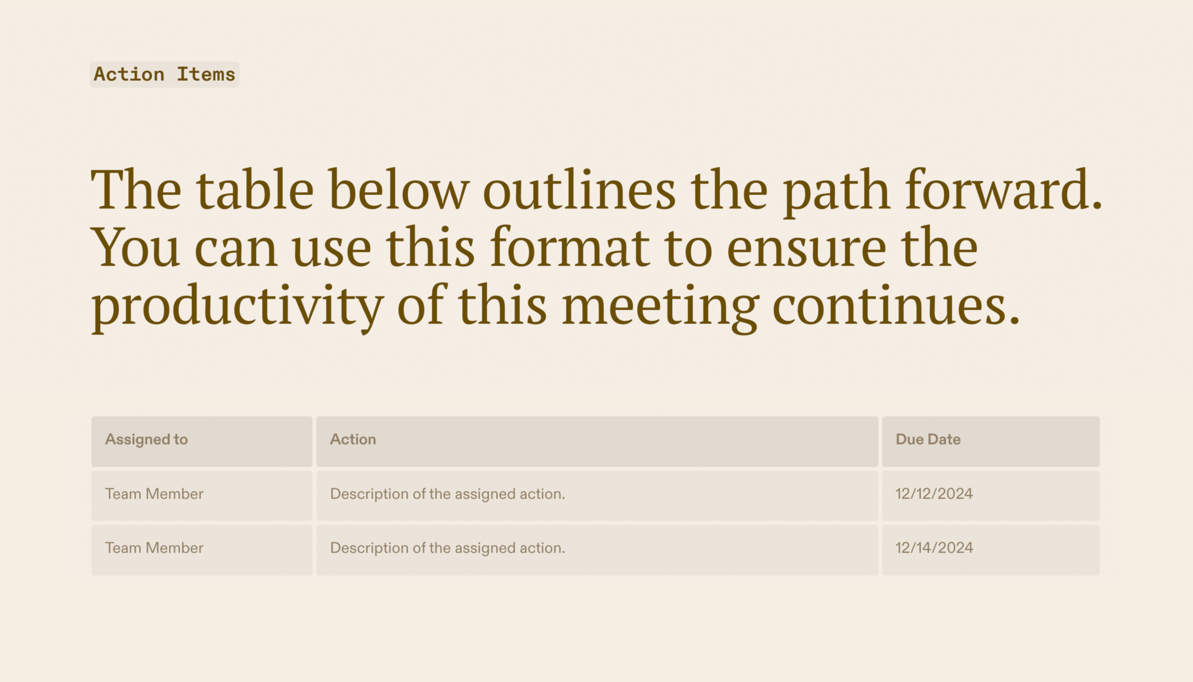 Meeting Agenda Template - Action Items
