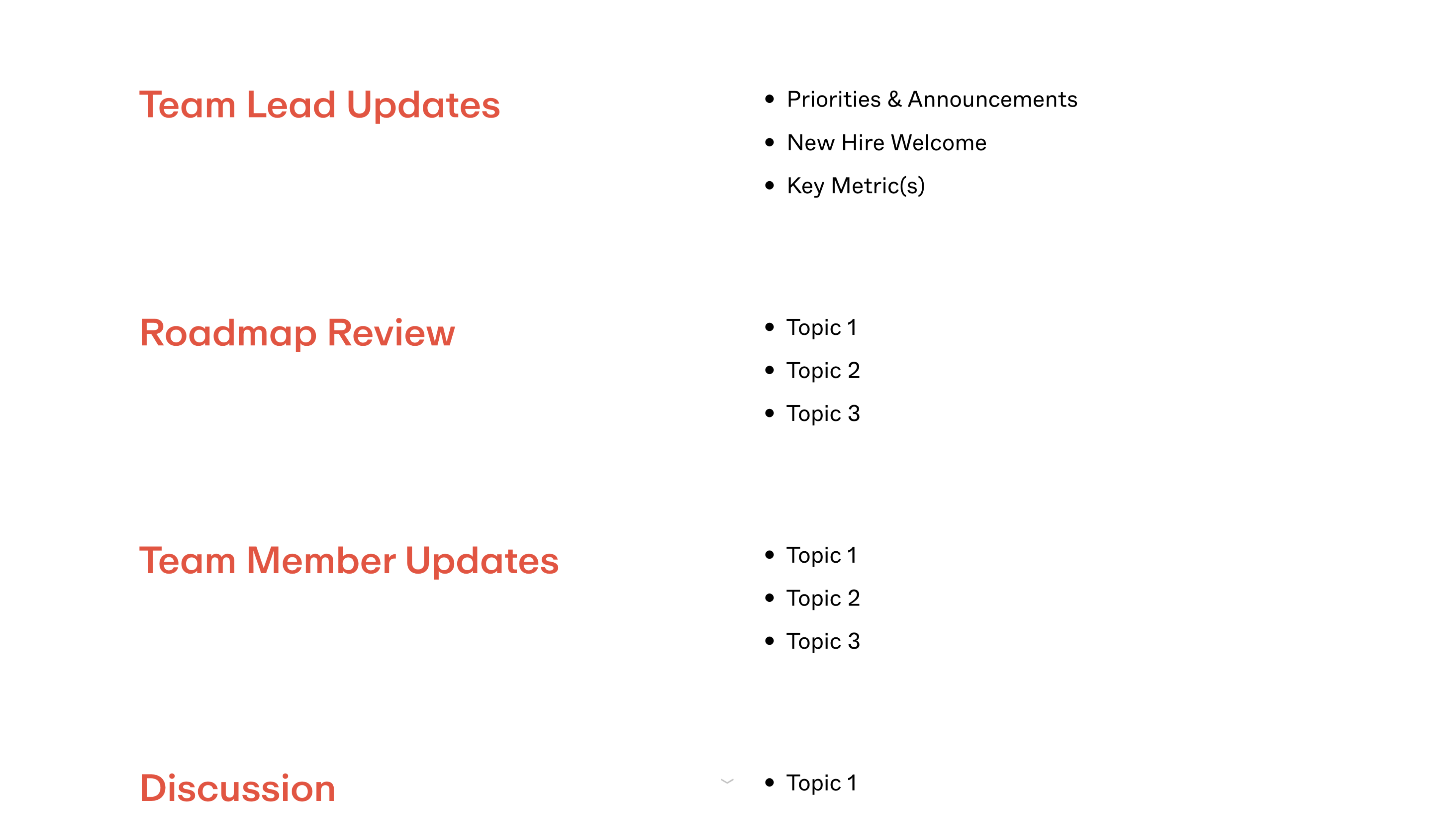 Team Meeting Template – Contents Section