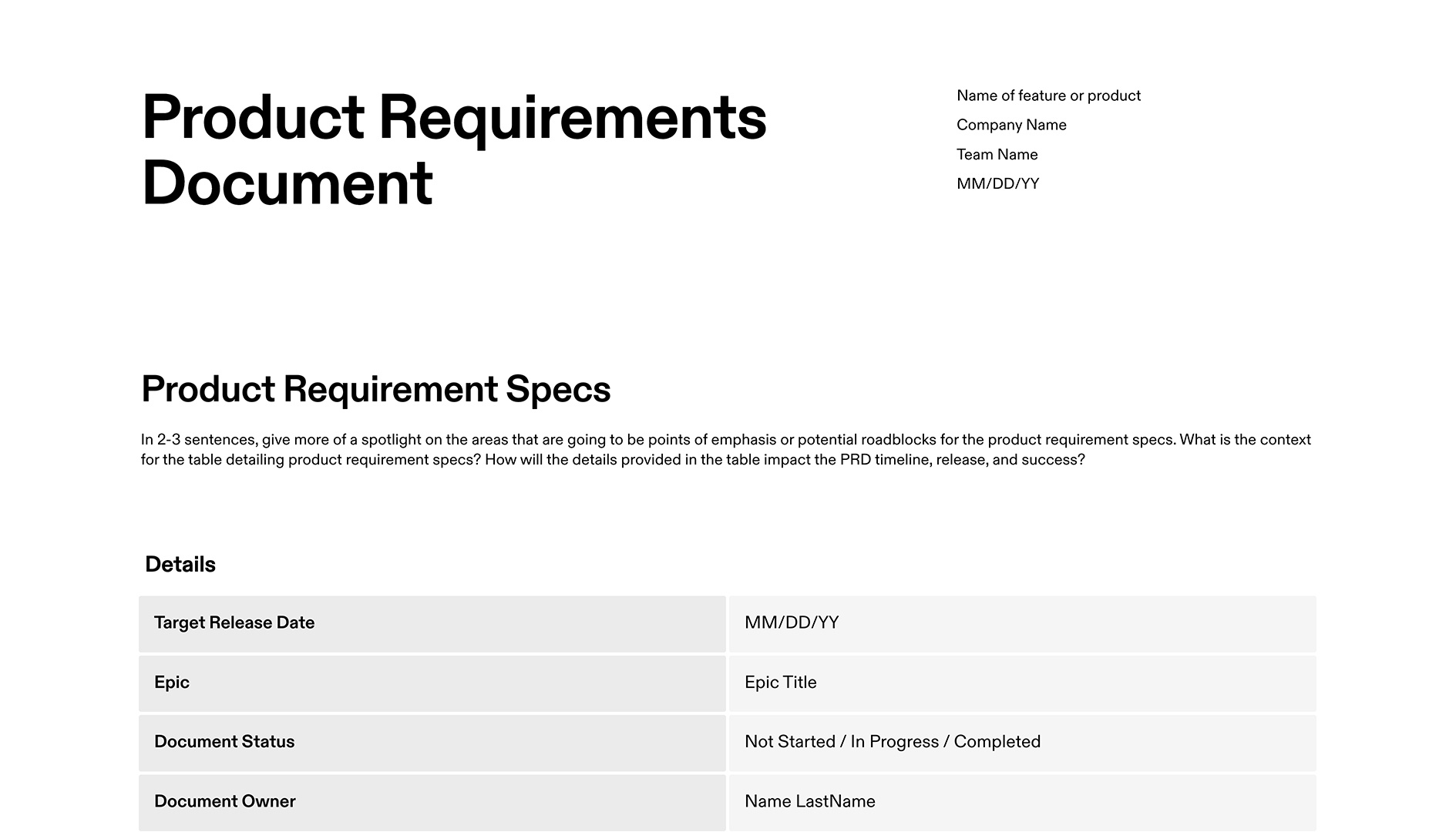 Product Requirements Document Template - Title