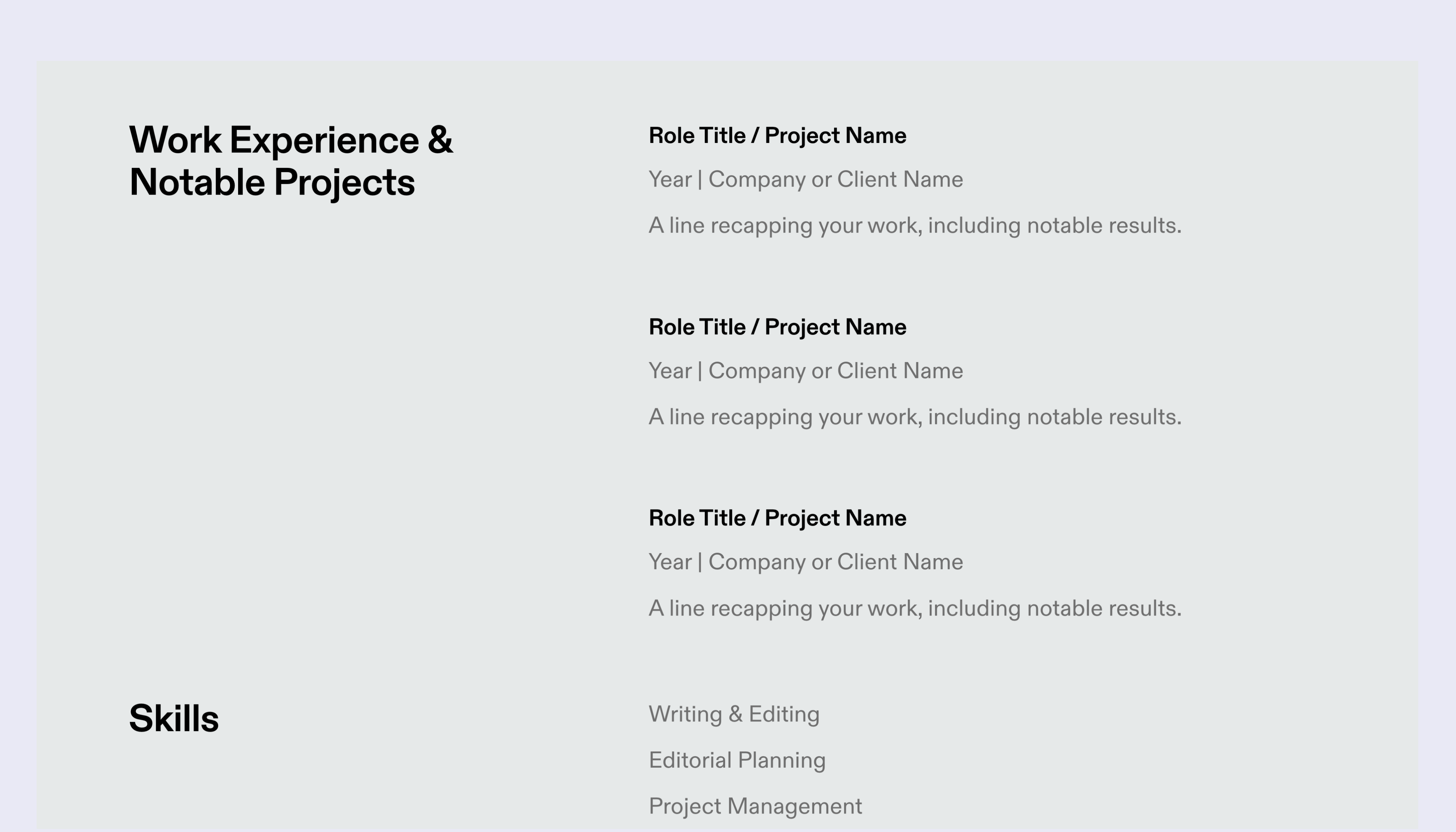 Freelance Pitch Template – Experience Section
