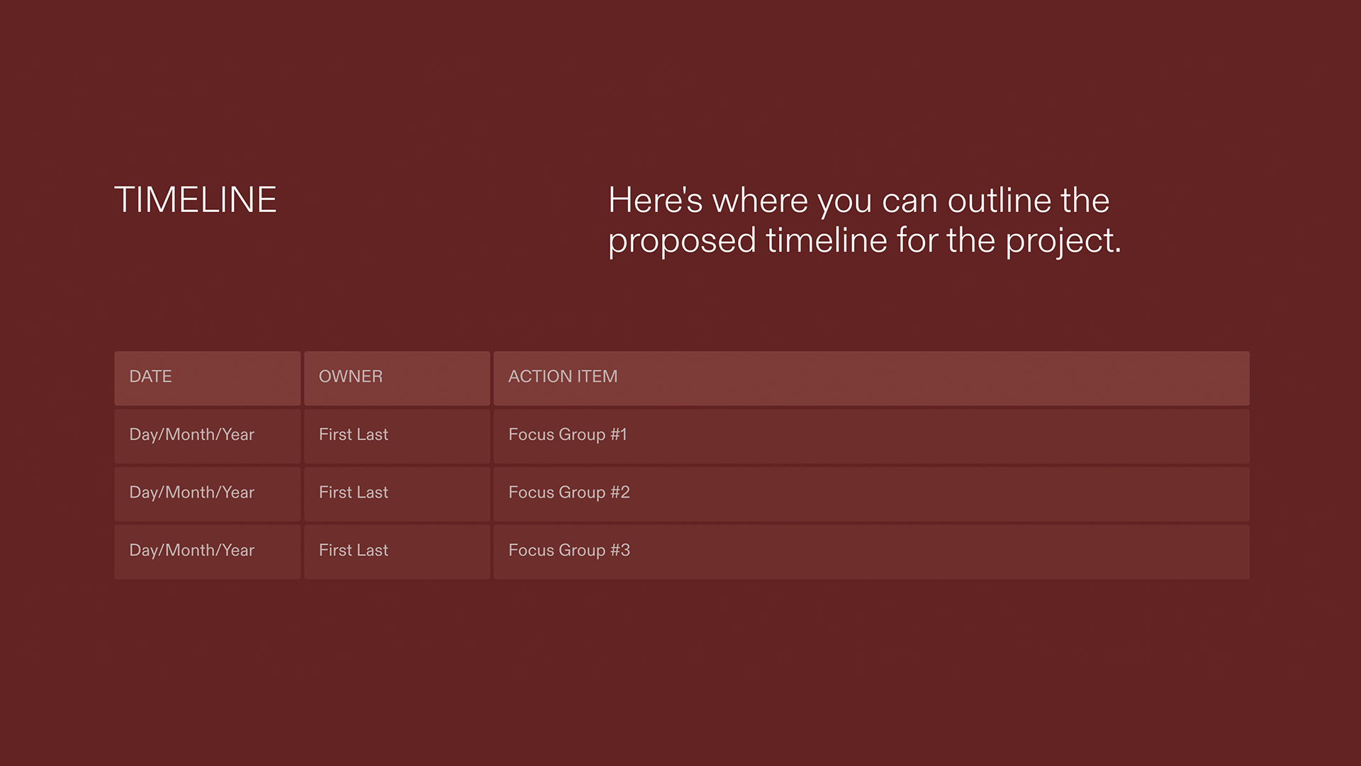 User Research Plan - Timeline