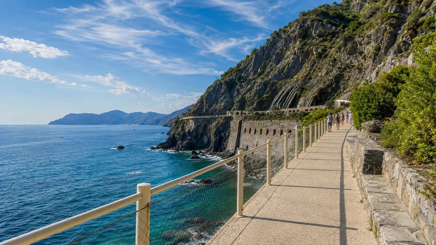 La Via dell’Amore tra Riomaggiore e Manarola con il sentiero a picco sul mare e la costa delle Cinque Terre.