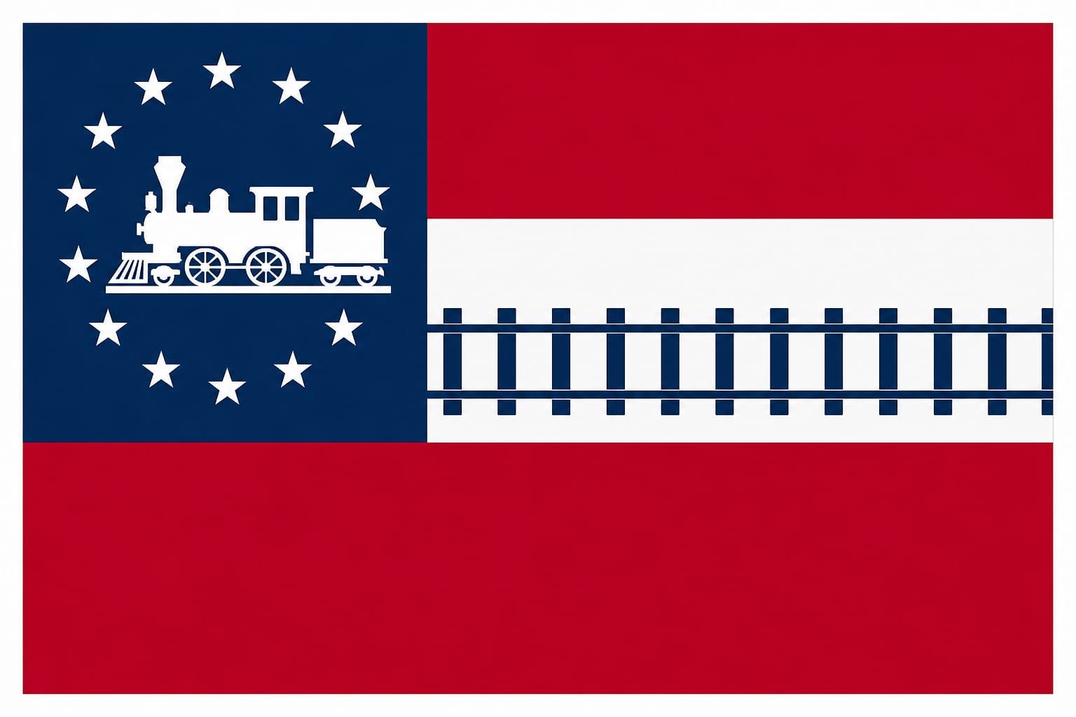 Train engine and railroad crossing flag
