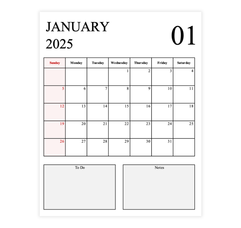 2025 Monthly Calendar Template