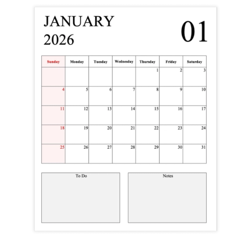 Download Now 2026 Monthly Calendar Template