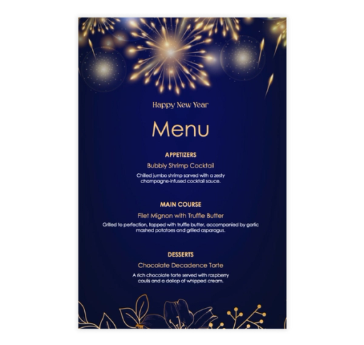 Download Now Dark Blue New Year Menu Template