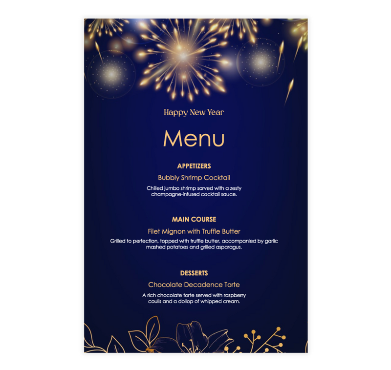 Dark Blue New Year Menu Template