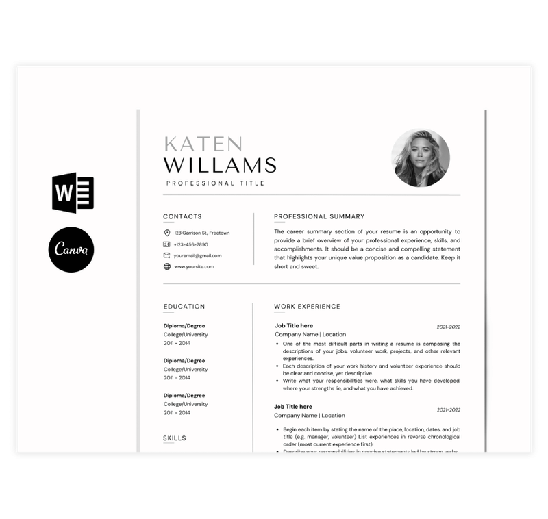 Professional Resume Template with Picture, Cover Letter, and Thank You Letter