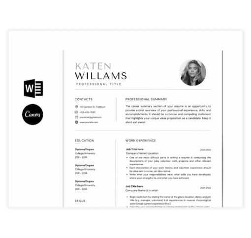 Download Now Professional Resume Template with Picture, Cover Letter, and Thank You Letter
