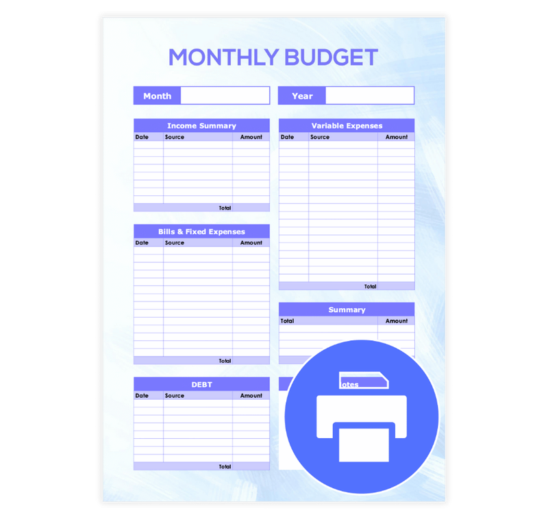 Modern Printable Monthly Budget Template