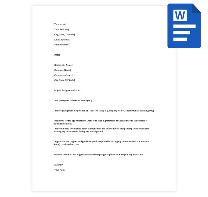 Resignation Letter Template - Microsoft Word
