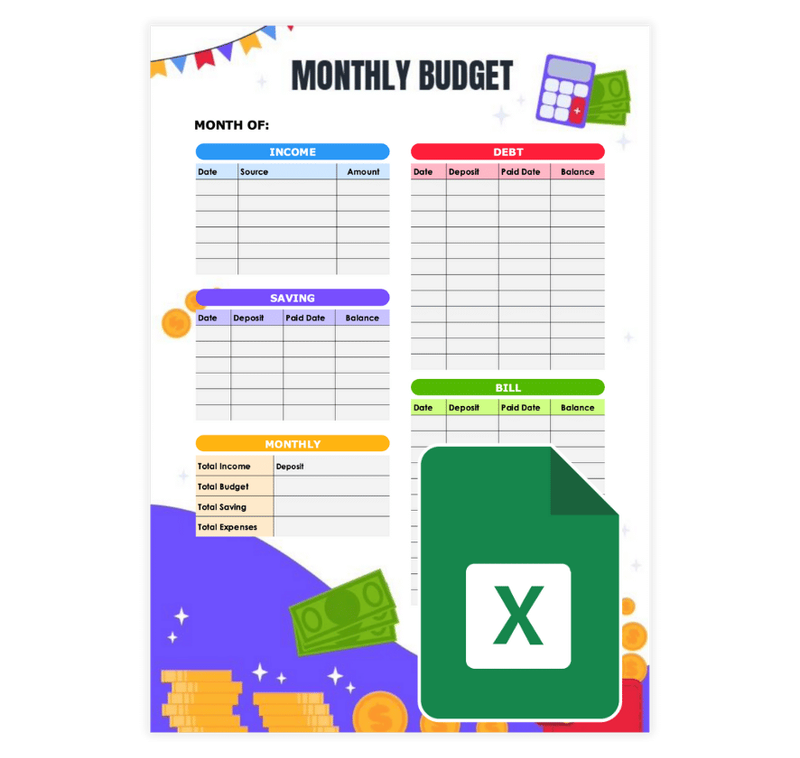 Colorful Editable Monthly Budget Template