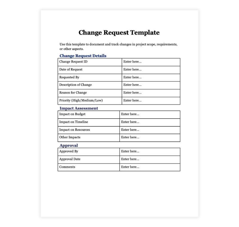 Simple Black Change Request Template
