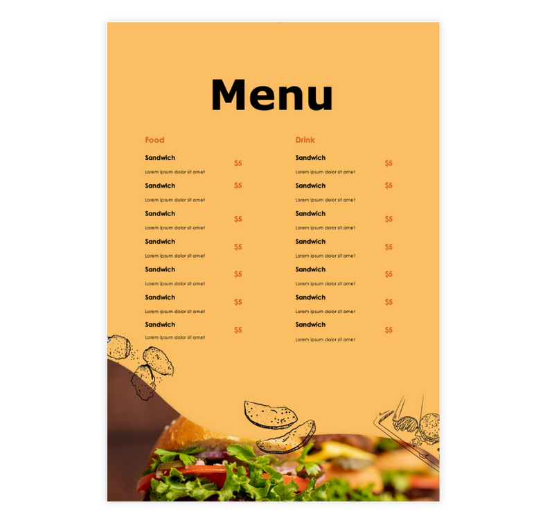 Light Orange Restaurant Menu Template