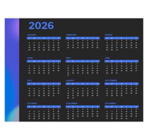 Download Now Yearly calendar on one page