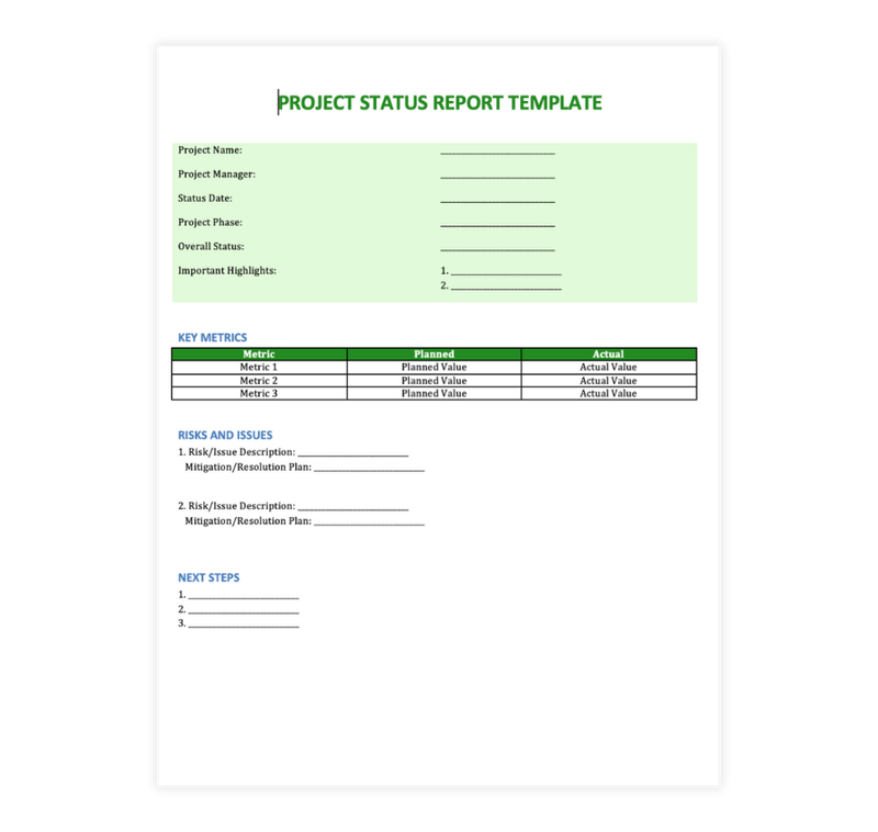 Simple Green Project Status Report Template