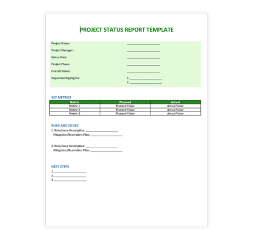 Download Now Simple Green Project Status Report Template