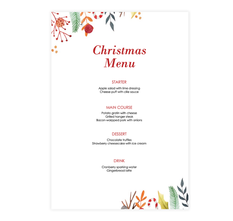 White Christmas Menu Template