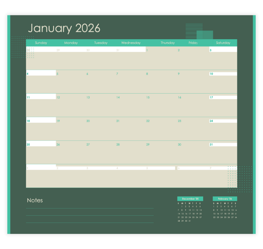 Modern Aesthetic Monthly Calendar Template